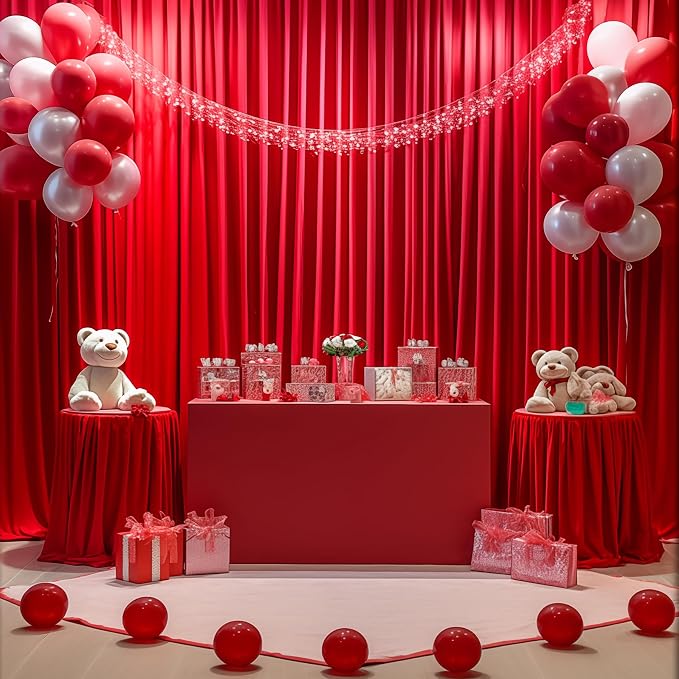Red Backdrop Curtains 2 Panels-Wrinkle-Free Polyester Photography Drapes Party Photo Backgrounds for Wedding Christmas Photo Backdrops- 8 X10FT (Red) - Image 4