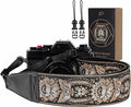 Padwa Lifestyle Camera Strap - 2" Full Grain Leather Ends Camera Straps for Photographers, Vintage Embroidered Cotton Weave Soft Suede Fabric Padded Strap Quick Release fits All Cameras by PadwaLifestyleCameraStrap