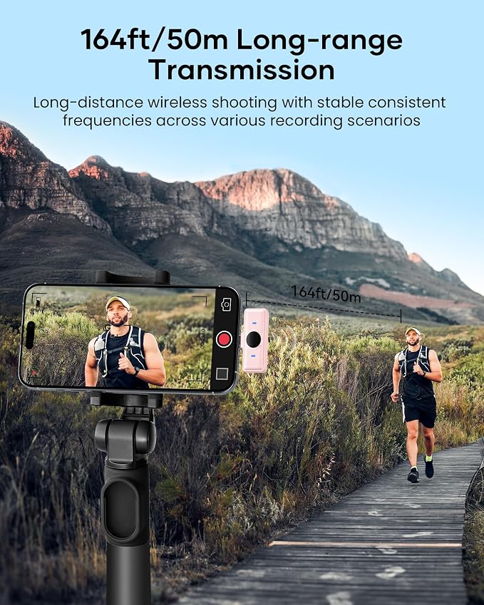 Wireless Lavalier Microphone for iPhone iPad Android with Charging Case 80h Battery Life, Noise Cancellation, 164ft Range Plug-Play Clip On Lapel Mic for YouTube, Video Recording, Vlog (Pink) - Image 5