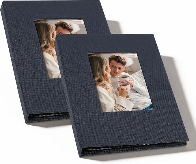 Small 4x6 Photo Album 24 Pockets Linen Cover Gray Blue 2 Pack | Linen Cover, Front Window, Portable Mini Picture Book, Travel Wedding Memories by Remowith