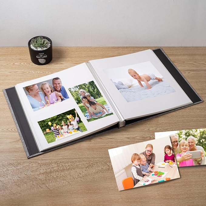 Large Photo Album Self Adhesive Scrapbook Album for 4×6 8×10 Pictures DIY Magnetic Linen Cover Album 60 Pages for Family Wedding Gifts with Metal Pen and Plastic Board - Image 2