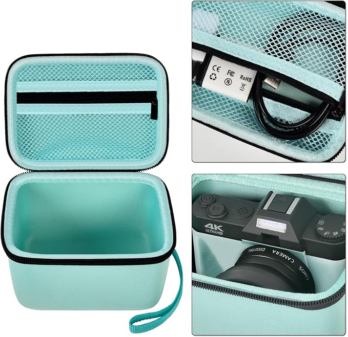 Comecase Vlogging Camera Case for Duluvulu/for VJIANGER 4K Digital Cameras | Mesh Pocket for Charging Cables and Batteries, Travel Storage for Vloggers, Parties and Camping (Green) - Case Only - Image 4