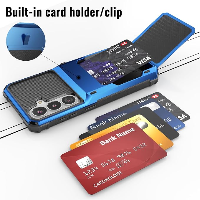 Foluu Wallet Case for Samsung Galaxy S26 with Card Holder, 5 Credit Hidden Card Slot Flip Cover Dual Layer Protective Hard PC Back & Soft TPU Bumper - Stylish Case for Galaxy S26 2026 (Blue) - Image 6