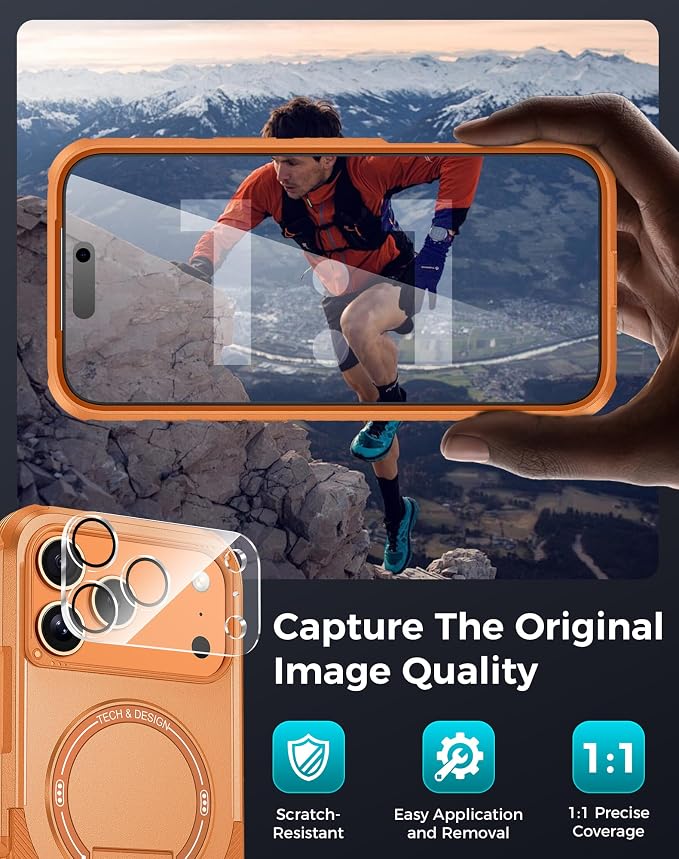 Goton 3 in 1 for iPhone 17 Pro Case with Privacy Screen Protector Orange | Glass Camera Lens Protector,Compatible for MagSafe,Invisible Kickstand, Shockproof Phone Cover for iPhone 17Pro - Image 7