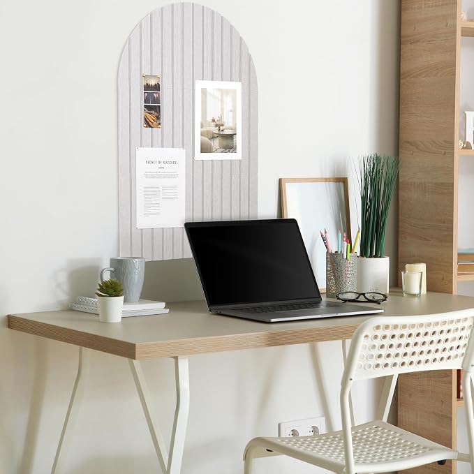 Large Arched Felt Bulletin Board - 6 Customizable Adhesive Tiles with Pins | Stylish 35" X 24" Cork Board Alternative for Office and Wall Decor - Perfect to Display Your Photos - Image 3