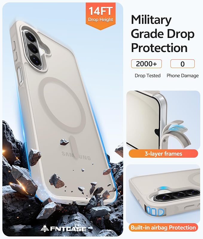 FNTCASE for Galaxy A17/A16 5G Phone Case, Fit for Magsafe, Screen Protector | Translucent Matte, 14FT Military Grade Drop Protection, Slim Shockproof Protective, for Samsung A 17 A 16 Cover, Off White - Image 5
