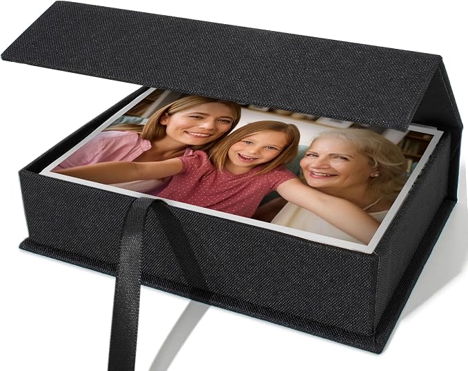 Vienrose Small Photo Storage Box, 5"x7", Linen Postcard Keeper, Black | 1Pc Sturdy Linen Cover Box for Photos, Postcards & Sticker Storage, Perfect for Home, Office, Craft Room, and Travel by Vienrose