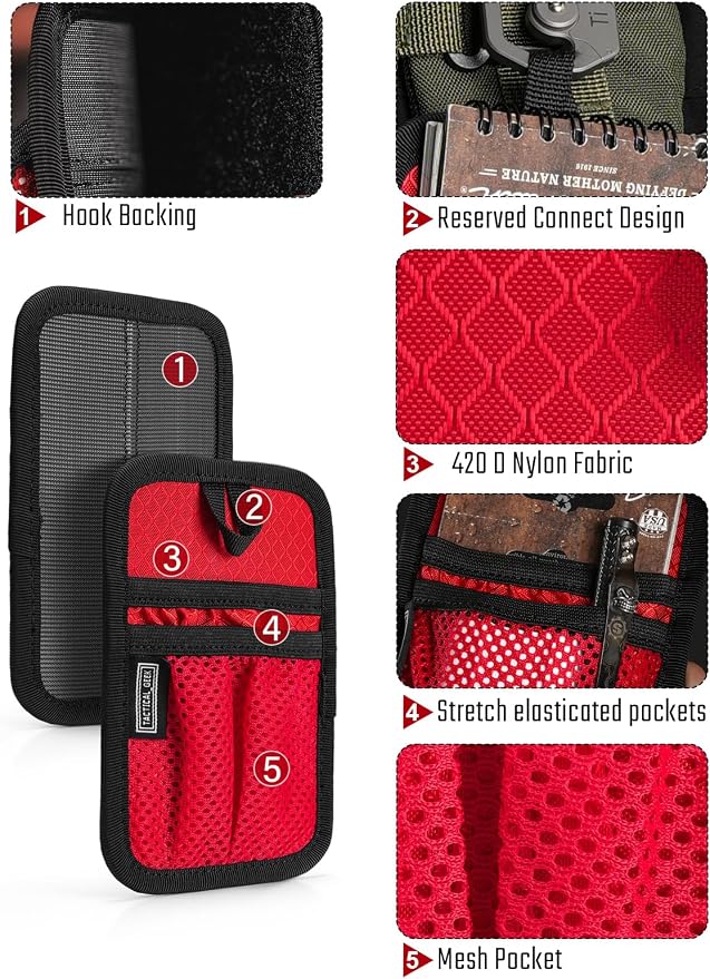 TACTICAL_GEEK TCM4 Mini EDC Organizer Board, Backpack Accessories with Smooth Hook Back Panel, Utility Admin Bag Insert Panel Modular Organizer with Open Pocket & Mesh Pocket (Red) - Image 4