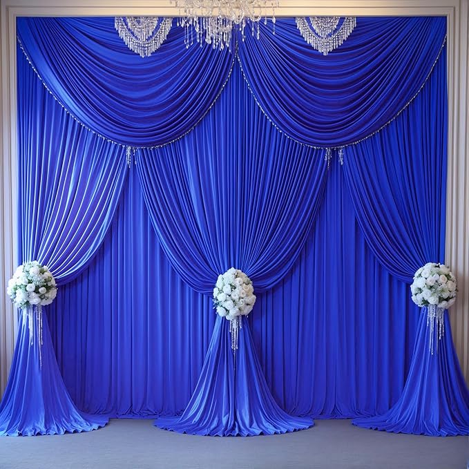 Royal Blue Backdrop Curtain 6 Panels-Wrinkle-Free Royal Blue Curtains Polyester Photography Drapes for Baby Shower Birthday Party Photo Background Backdrop Stand- 24 X10FT - Image 4