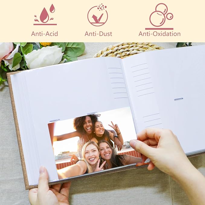 Holoary Photo Album 4x6 200 Photos, 200 Pockets 4”x6” Picture Album, Linen Fabric Cover Big Picture Book for Photos with Writing Area, 4x6 Photo Albums for Family Weddings Travel Memories(Khaki) - Image 5