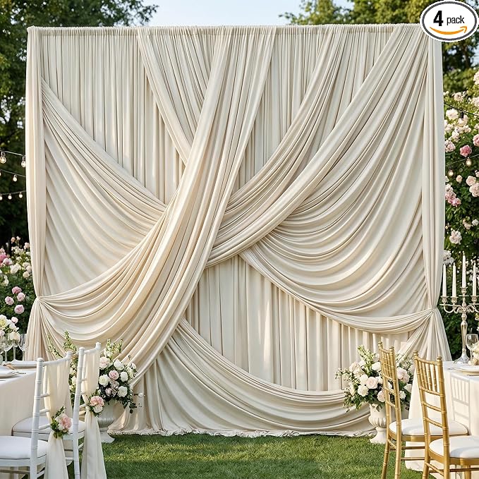 20x12 ft Beige Backdrop Curtains for Weddings Parties, Birthdays and Photos | 4 Panels 5x12 ft, Wrinkle-Free Polyester Drapes, Washable, Ironable, 4 in Rod Pocket for Baby Showers Photography Background by PartyVillage