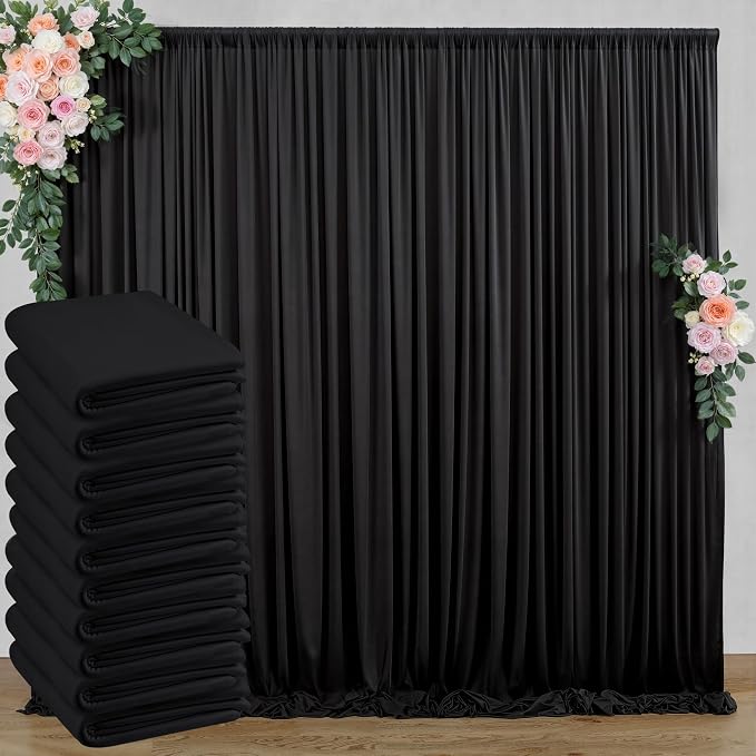 50 ft x 8 ft Black Backdrop Curtain for Parties, 10 Panels 5 ft x 8 ft Wrinkle Free Polyester Photo Black Backdrop Drapesfor Graduations Birthday Wedding Party Stage Curtains Home Decoration Supplies by Outpain
