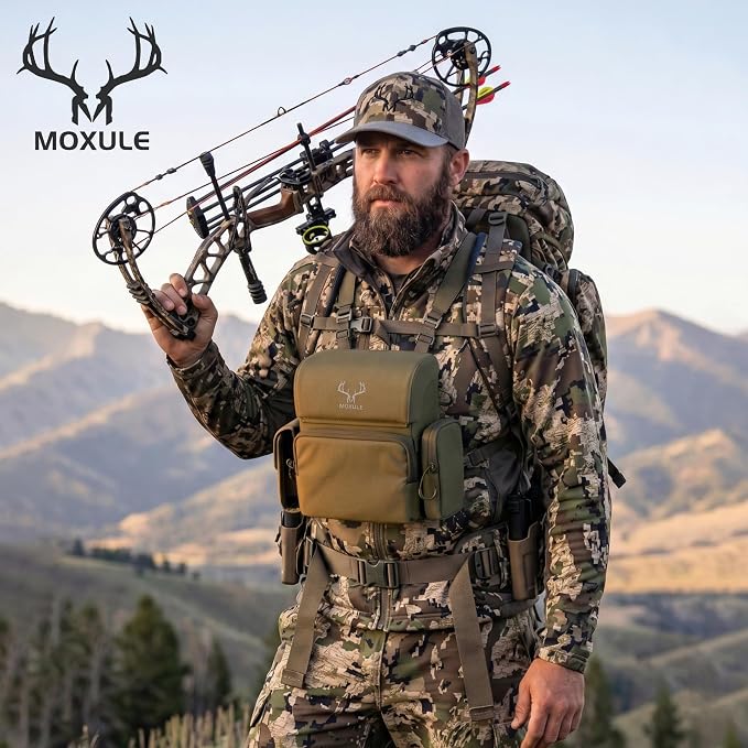 MOXULE Binocular Harness Chest Pack: Bino Case with Rangefinder Pocket XL | Silent magnetic lid, one-handed access, removable pouches, rain cover, MOLLE webbing for hunting hiking bird watching - Image 6