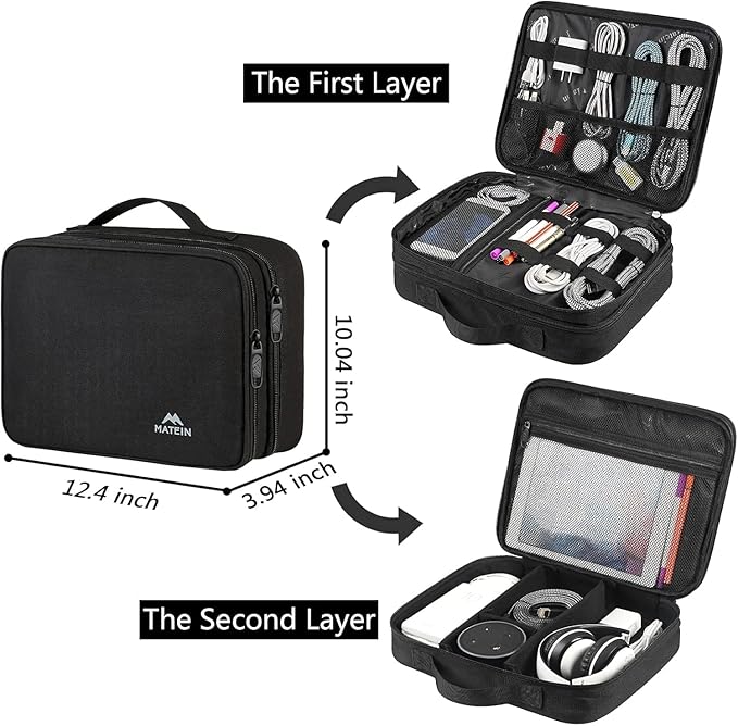 MATEIN Cable Organizer Bag, Large Travel Storage Bag, Sturdy Tool Case | with Handle, Carrying Case for Phone, Cord, Electronics Accessories, Tablet (Up to 12.9inch), Powerbank, Hard Drive, Black - Image 3