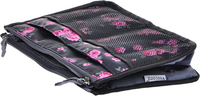 Vercord Purse Organizer Insert for Handbags Bag Organizers Inside Tote Pocketbook Women Nurse Nylon 13 Pockets Black Red Flower Large - Image 4