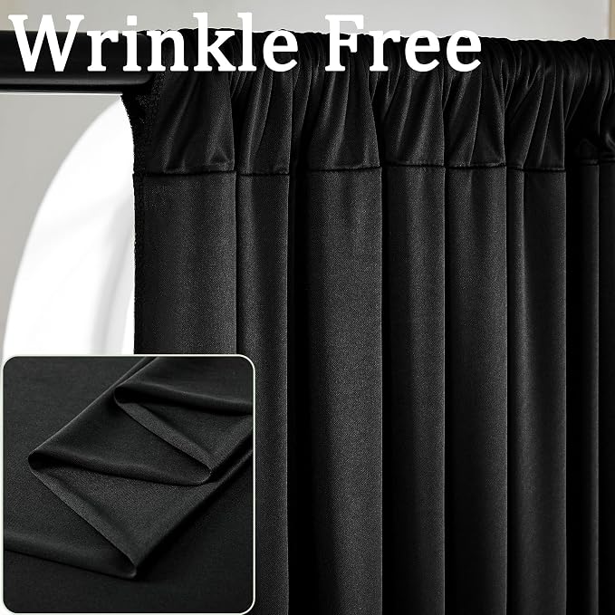 20ft x 8ft Wrinkle Free Black Backdrop Curtains for Parties, 4 Panels Thick Polyester Black Photo Backdrop Drapes for Weddings Birthday Photography Background Curtains - Image 2