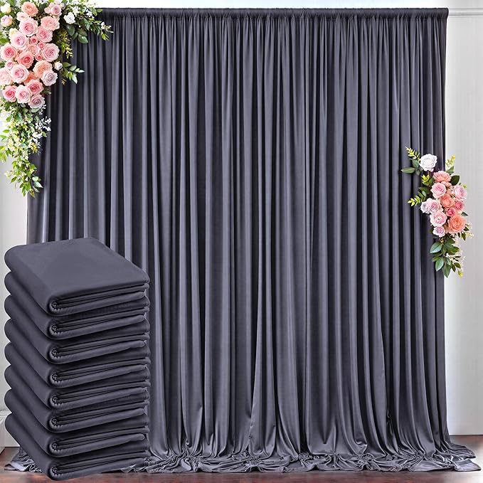 40 ft x 10 ft Wrinkle Free Charcoal Backdrop Curtain for Parties, Dark Grey Polyester Photo Backdrop Drapes for Baby Shower Wedding Engagement Birthday Party Backdrop Stand, 8 Panels 5ft x 10ft by Outpain
