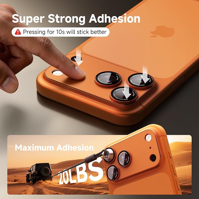 CACOE Metal Camera Lens Protector for iPhone 17 Pro Max | 9H Tempered Glass, Aluminum Frame, HD Clarity, Scratch-Resistant, Camera Screen Protector Cover Accessories, Orange - Image 7