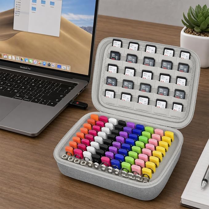 Comecase USB Flash Drive Case, Holds 85 USB Drives and 25 SD Cards | Pre-Cut Foam Fits Mixed Drive Sizes Flash Drive; EVA Shell Protects Data on the Go, Grey, X-Large, Case Only - Image 9