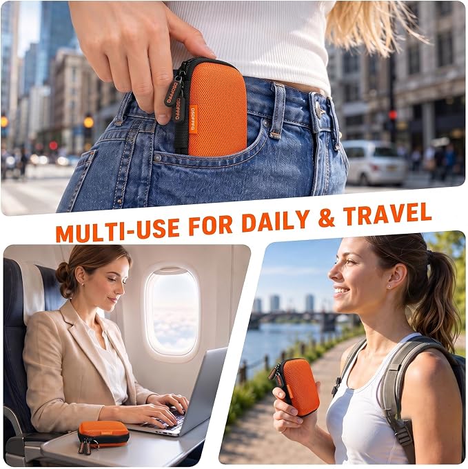 Orange Mini Small Hard Earbud Case, Portable Rectangle Carrying Pouch | Pocket-Size, Universal for Airpods, Earpods, Galaxy Buds, Wired and Wireless Earbuds, Earplugs, IEMs, USB Cable, Flash Drive - Image 7