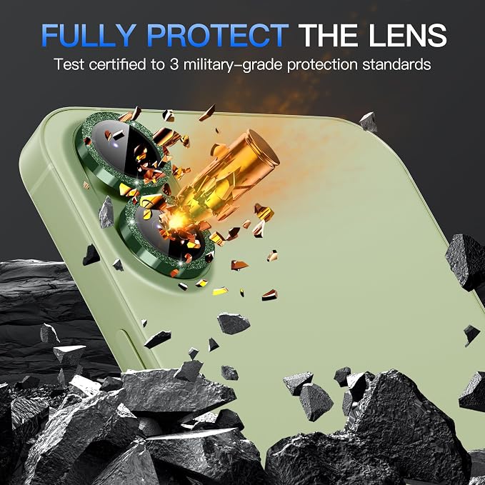 Suoman for iPhone 17 Camera Lens Protector, Bling Glitter Independent Metal Crystal Tempered Glass Camera Lens Cover [Strong-Adhesion][Does not Affect Night Shots] -Green - Image 4