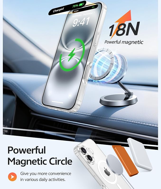 FNTCASE for iPhone 16 Case Clear,Fit for Magsafe, Screen Protector | Anti Yellowing Magnetic Back, 14FT Military Grade Drop Protection, Shockproof Protective Phone Cover, Transparent - Image 3
