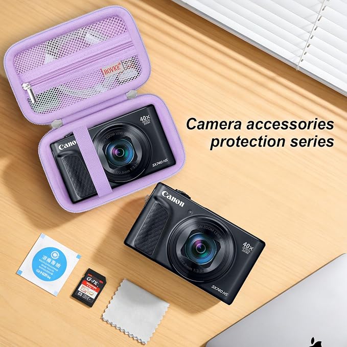 BOVKE Hard Case+Silicone Cover for Canon PowerShot SX740 HS Camera, Purple | SX740 SX730 Digital Camera Shockproof EVA Storage Bag & Soft Silicone Protective Case with Removable Lens Cover, Wrist Strap - Image 6