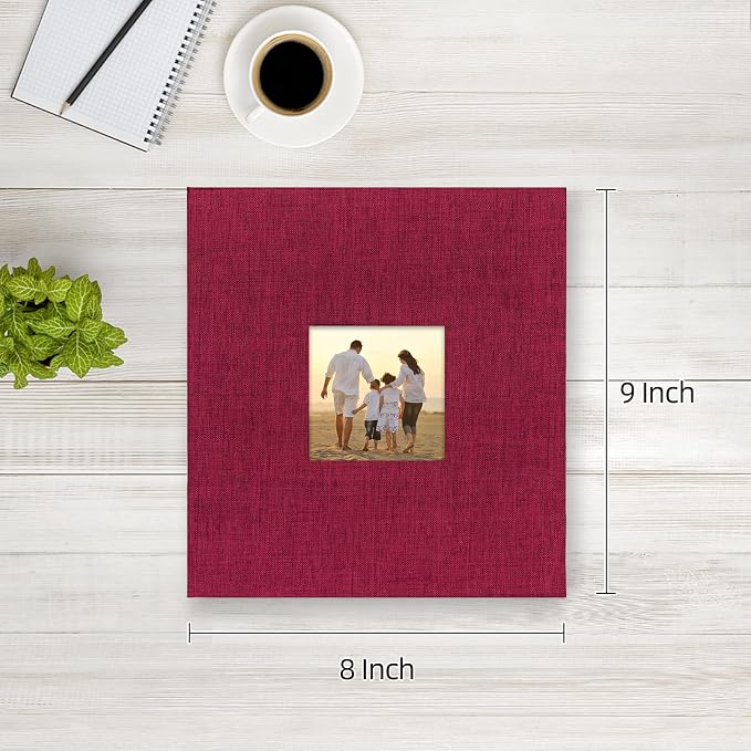 potricher Photo Album 4x6 Pictures, 200 Pockets, Linen Cover, Red | Linen Cover, Front Window, Large Capacity 4x6 Picture Albums, Photo Book for Family, Wedding, Anniversary, Baby, Keepsake - Image 2