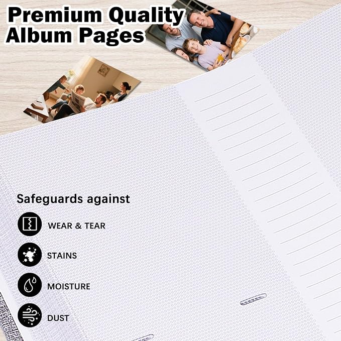 Photo Album 4x6 Vertical 600 Photos with Writing Space, Grey | Linen Cover, Acid-Free Pages, Clear PP Pockets, Memo Writing Space, Front Display Window, Family, Wedding & Travel Memories - Image 7