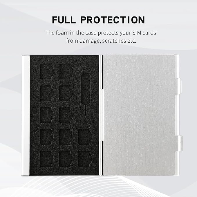 Aluminum SIM Card Case, 21Slots Ultrathin SIM Card Holder, Fit for 4 SIM Card, 4 Micro sim Card, 12 Nano sim Card and 1 Cell Phone Eject Pin Slots, Silver - Image 4