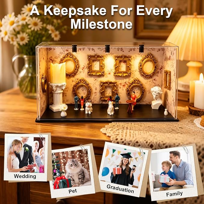 DIY Mini Museum Kit of Us Museum Shadow Box with Mini Picture Frames People Figurines & Led Light Memory Figurines Personalized Silhouette Box for Home Decor Wedding Graduation Pet Family Memorial - Image 9