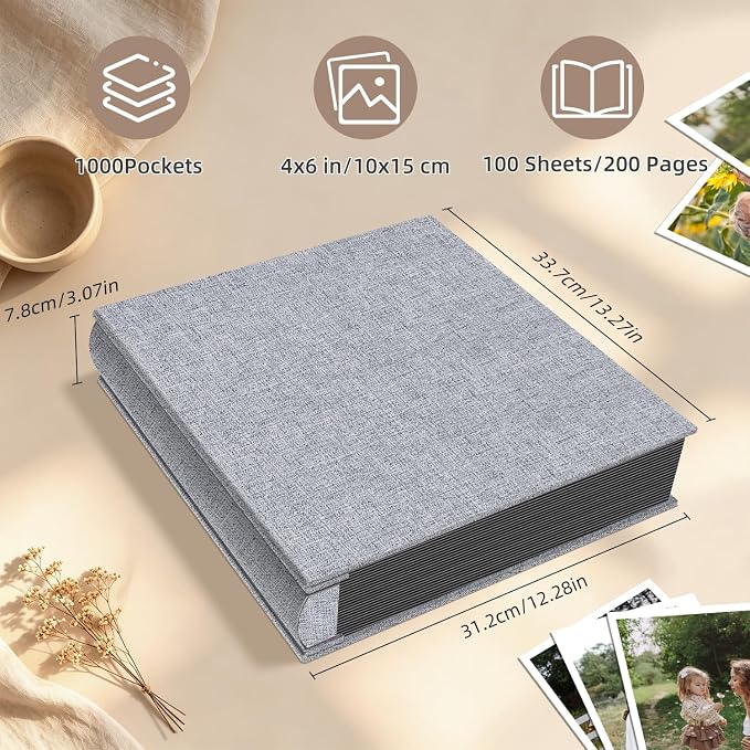 Popotop Photo Album 4x6 1000 Pockets for Wedding Gifts,Linen Hardcover Picture Albums for Family Anniversary Baby Vacation Pictures - Image 3