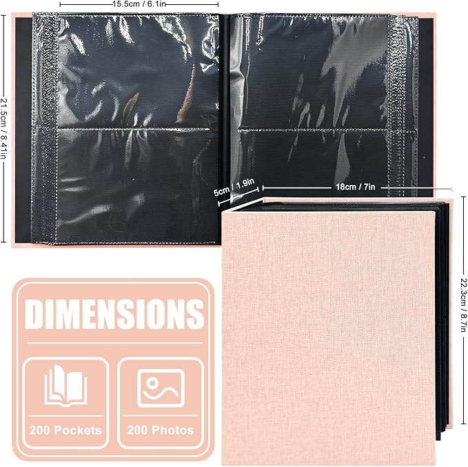 Photo Album 4x6 200 Pockets for Wedding Gifts,Linen Hardcover Picture Albums for Family Anniversary Baby Vacation Pictures - Image 2