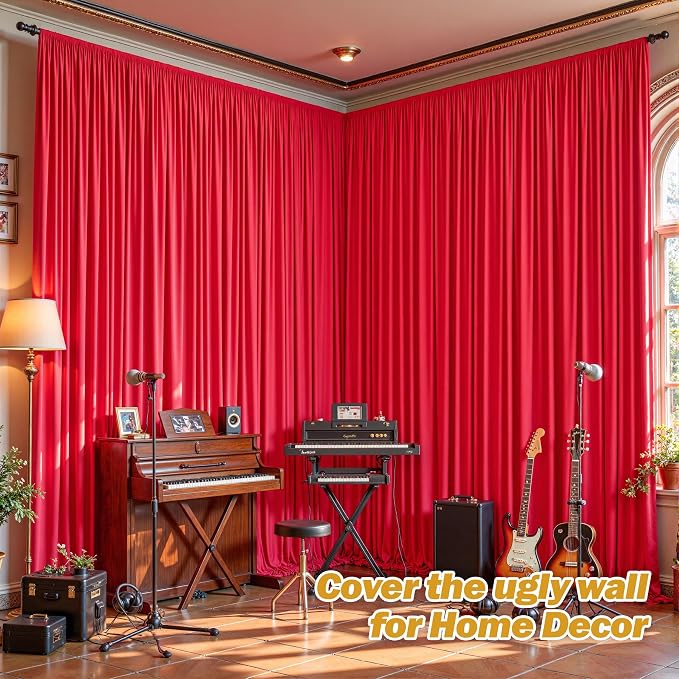 8ftx10ft Wrinkle Free Red Backdrop Curtain - 10 Feet Photography Backdrop Drapes, Silky Polyester Back Drop Cloth for Wedding Baby Shower Balloon Arch Background - Image 4