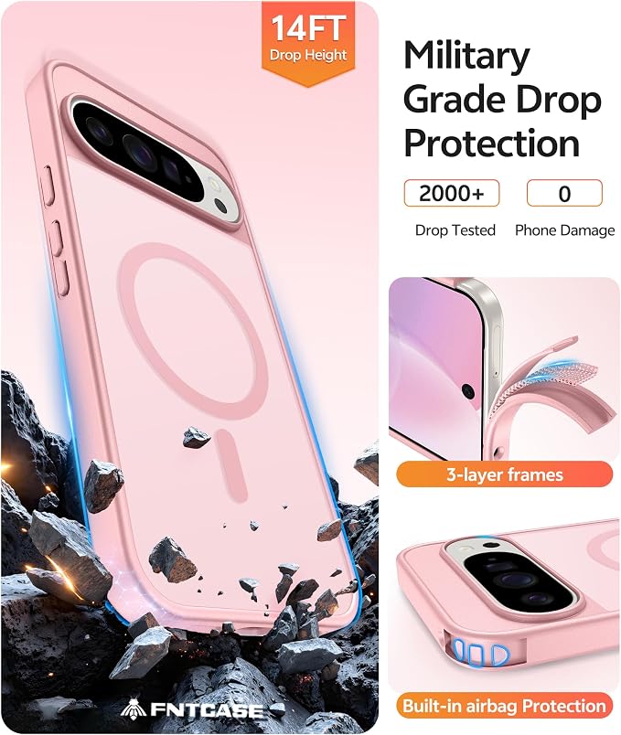 FNTCASE for Google Pixel 10 / Pixel 10 Pro Case, Compatible with Magsafe | Screen Protector, Translucent Matte, 14FT Military Grade Drop Protection, Shockproof Protective Phone Cover, Light Pink - Image 5