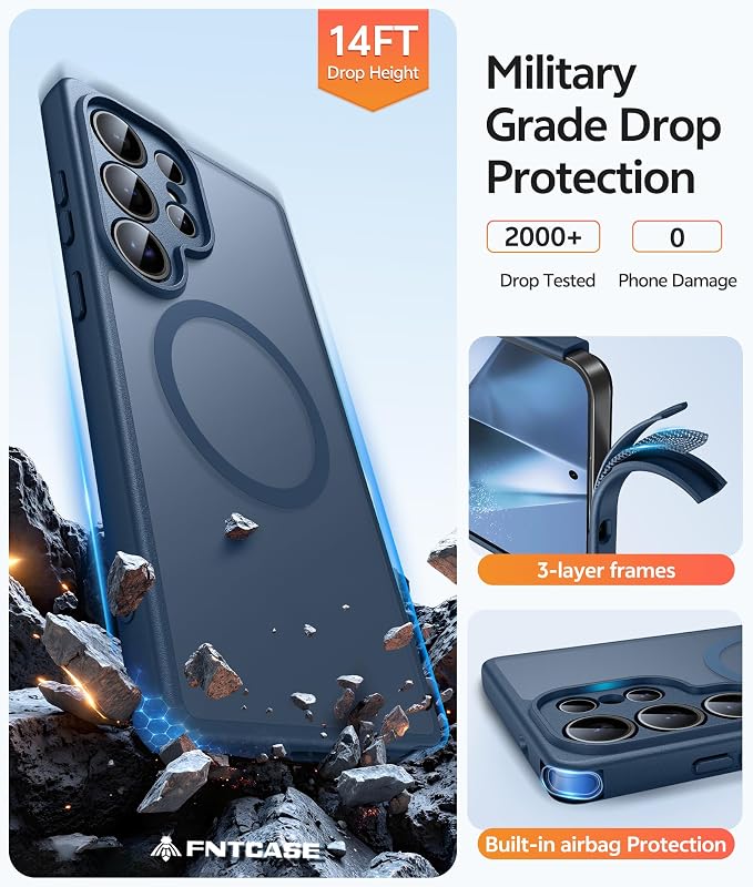 FNTCASE for Samsung Galaxy S24 Ultra Case, Compatible with Magsafe Blue | Screen Protector, Full Camera Protection, Translucent Matte, 14FT Military Grade Drop Proof, Protective Phone Cover - Image 5