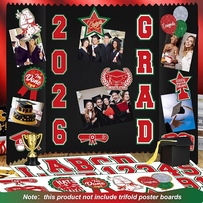 Glenmal Red White Green Graduation Photo Display Board Sticker Class of 2026 Picture Display Stickers Accessories for 2026 Grad Party College Board Photo Frame Decor (12x9inch,3.9x4.7inch) - Image 4