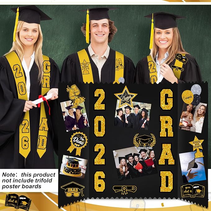 Glenmal 28 Sheets Graduation Photo Display Board Sticker Class of 2026 Black Gold Picture Display Stickers Accessories for 2026 Grad Party College Board Photo Frame Decor - Image 7