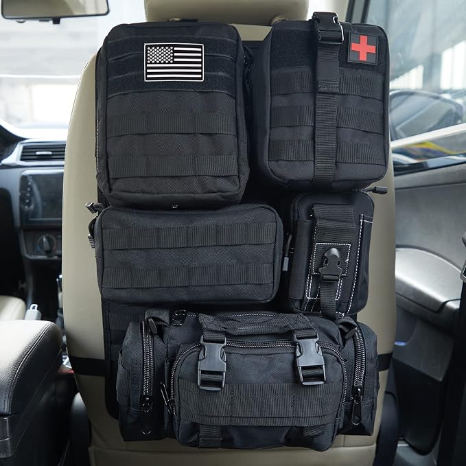 Universal Tactical Car Seat Back Organizer Bag Tactical Molle Vehicle Organizers Panel Vehicle Protector Organizers with 5 Detachable Pouches for Car Truck Ford Jeep (Black) - Image 9
