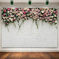 7x5ft White Brick Floral Backdrop for Photoshoot Flower Wall Backdrop | Spring Garden Hanging Flowers Photography Background for Mother's Day, Bridal Shower, Baby Shower by Dormirpilow