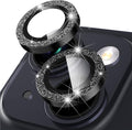Suoman for iPhone 14 6.1 inch / 14 Plus 6.7 inch Camera Lens Protector, 9H Tempered Glass Film, Metal Frosted Independent Protective Cover [Glitter Diamonds] - Black by Suoman