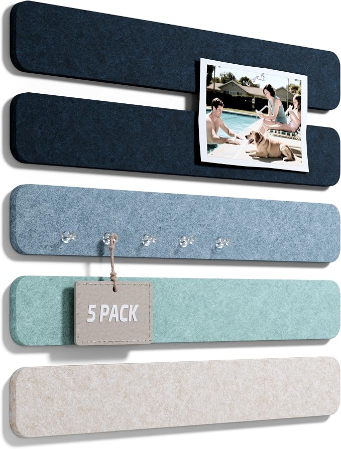 Fluxynara 13" x 2" Felt Wall Panels, Ocean Gradient | 5-Pack Includes 35 Push Pins and Adhesive Tabs for Photos, Notes and Decor in Bedroom Doors, Home Office or Studios by FLUXYNARA
