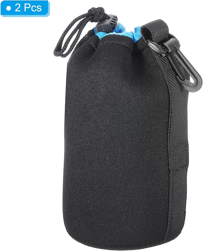 PATIKIL 2 Pcs 3.7" ID x 7.1" H Neoprene Drawstring Lens Pouch, Black, Blue, Camera Lens Case - Image 3