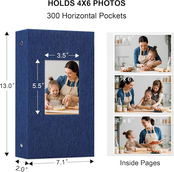 Vienrose 4x6 Photo Album,300 Pockets,Linen Cover with Window,Blue | Linen Hardcover, Slip In Photo Book, Family Memory Album, Travel Keepsake - Image 6