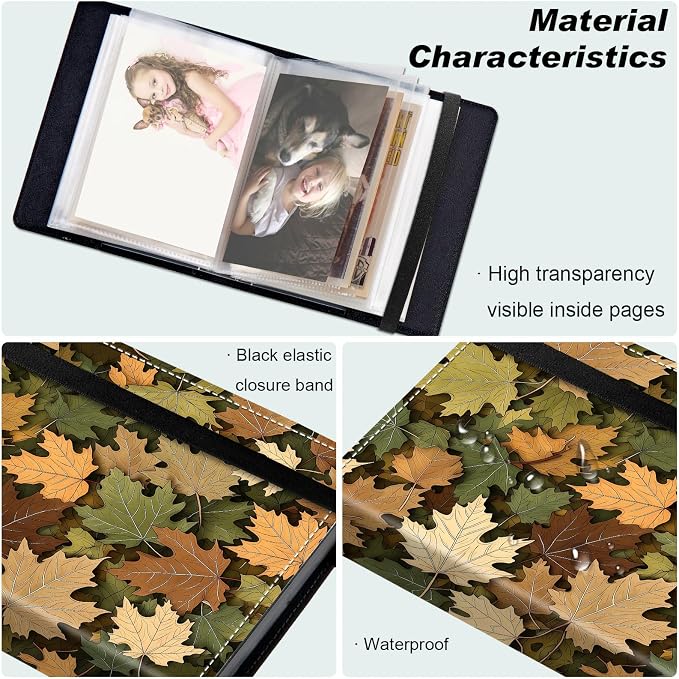 Small Photo Album 4x6, 60 Pockets Holds 120 Photos, Slip-in Pocket Photo Album with Black Elastic Band for Family Wedding Baby Travel Pictures, Maple Leaf - Image 5