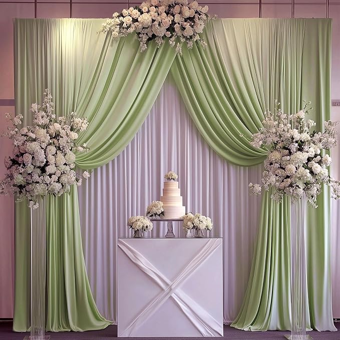 ESGOTBME 20x10ft Wrinkle Free Sage Green Backdrop Curtain for Parties Soft Fabric Drapes Wedding Curtain Backdrop for Birthday Party Decorations Background for Photography 5x10ft, 4 Panels - Image 9