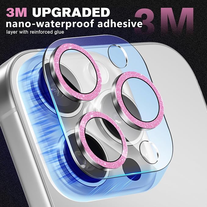 2 Pack for iPhone 16 Pro Max Camera Lens Protector | Bling Tempered Glass 9 Hardness,Anti-Scratch High Definition Camera Screen Protector (Pink) - Image 2