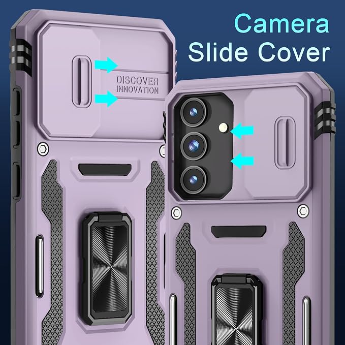 DEERLAMN Case for Samsung Galaxy S25 Plus/S24 Plus 6.7-Inch with Slide Camera Cover+Screen Protector(1 Pack), Rotated Ring Kickstand Military Grade Shockproof Protective Cover-Deep Purple - Image 3