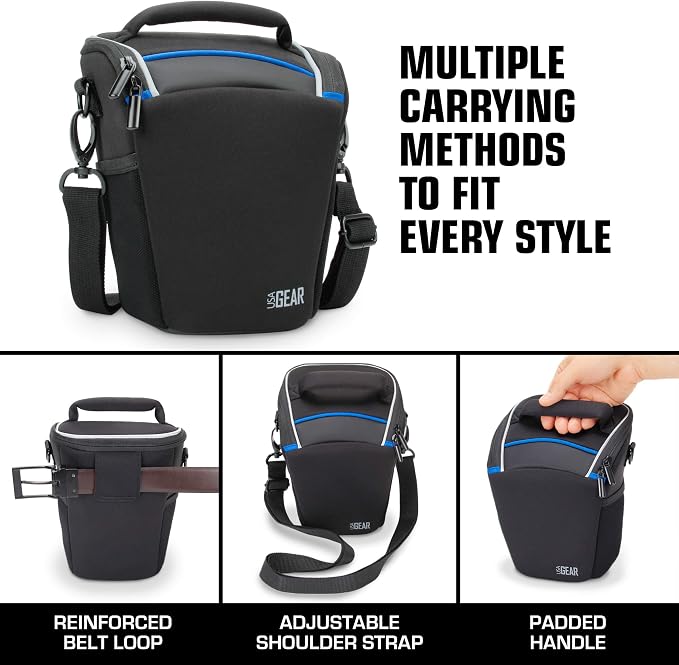 USA Gear DSLR Camera Case for Men and Women with Top Loading Accessibility, Adjustable Shoulder, Small Camera Sling Bag, Travel Padded Handle - Camera Holster Bag for Nikon, Canon, Panasonic (Black) - Image 7