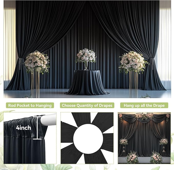 60x12 ft Black Backdrop Curtains for Weddings Parties, Birthdays and Photos - Image 7